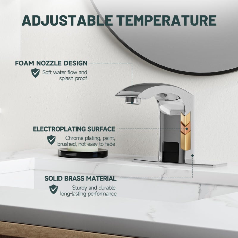 Green Spring Greenspring Touchless Bathroom Sink Faucet, Automatic Sensor Faucet, Hands Free Vanity Faucets, Commercial Deck Mount Bathroom Faucet with Cover Plate, Chrome - Image 4